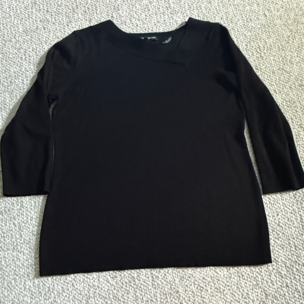 Cable & Gauge Black Women's 3/4 Sleeve Sweater Asymmetrical Neckline